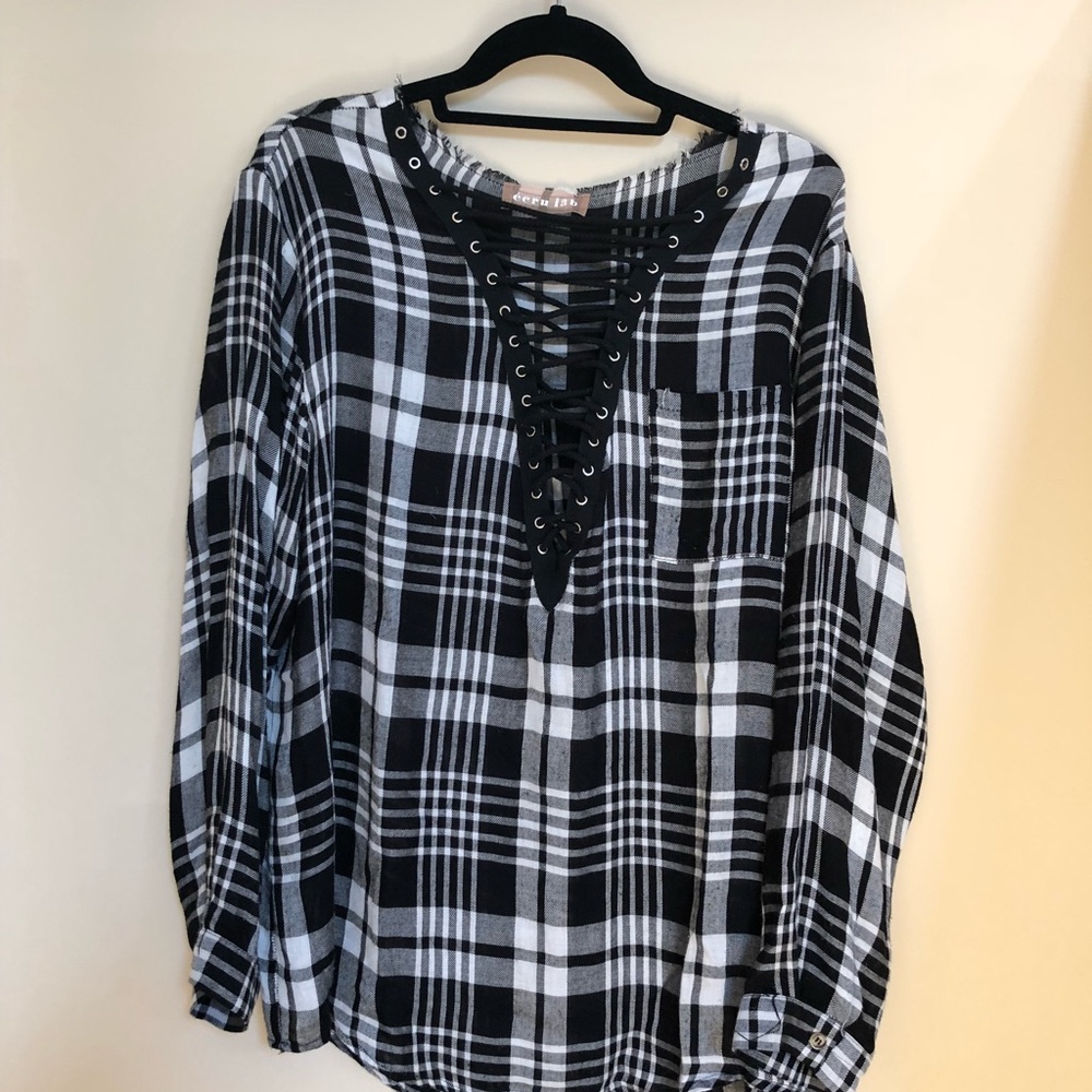 Oversized flannel with black criss cross ties